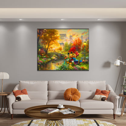Mickey Mouse And Minnie Mouse By The River - Full Round Drill Diamond Painting 80*60CM