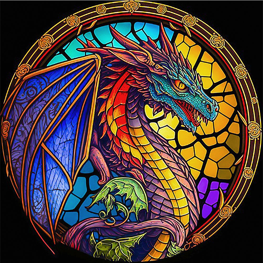 Glass Painting-Dragon - 11CT Stamped Cross Stitch 40*40CM