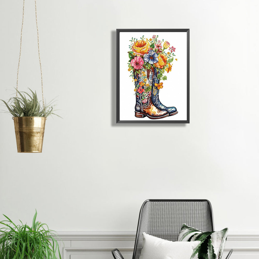 Boots And Flowers -  Special Shaped Drill Diamond Painting 30*30CM