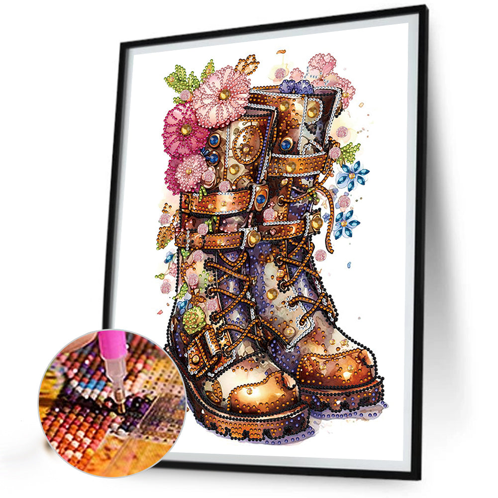 Boots And Flowers -  Special Shaped Drill Diamond Painting 30*30CM