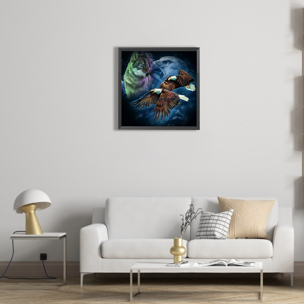 Late Night Eagle And Wolf - Full Round Drill Diamond Painting 40*40CM