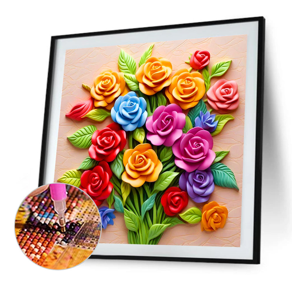 Embossed Roses - Full AB Square Drill Diamond Painting 40*40CM