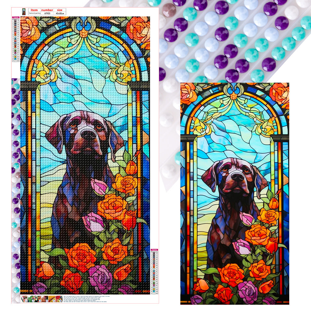 Glass Black Dog - Full Round Drill Diamond Painting 40*80CM