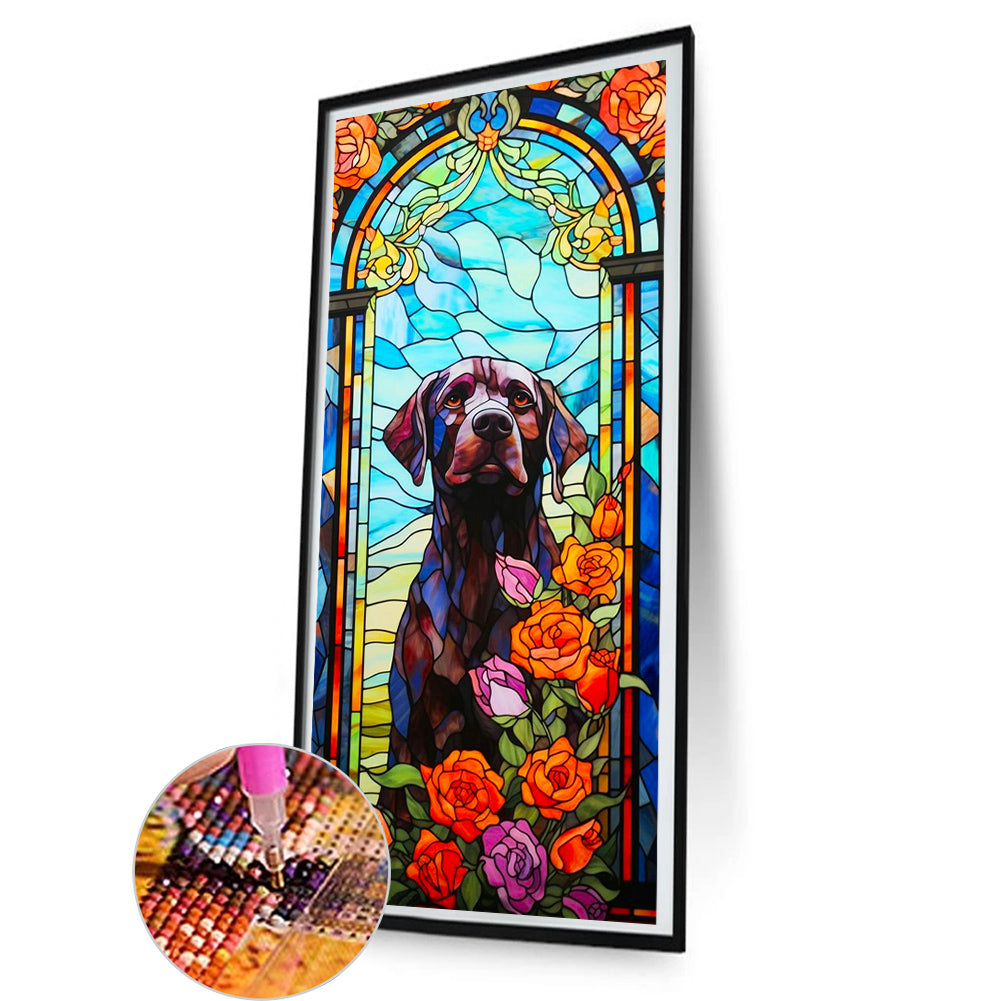 Glass Black Dog - Full Round Drill Diamond Painting 40*80CM