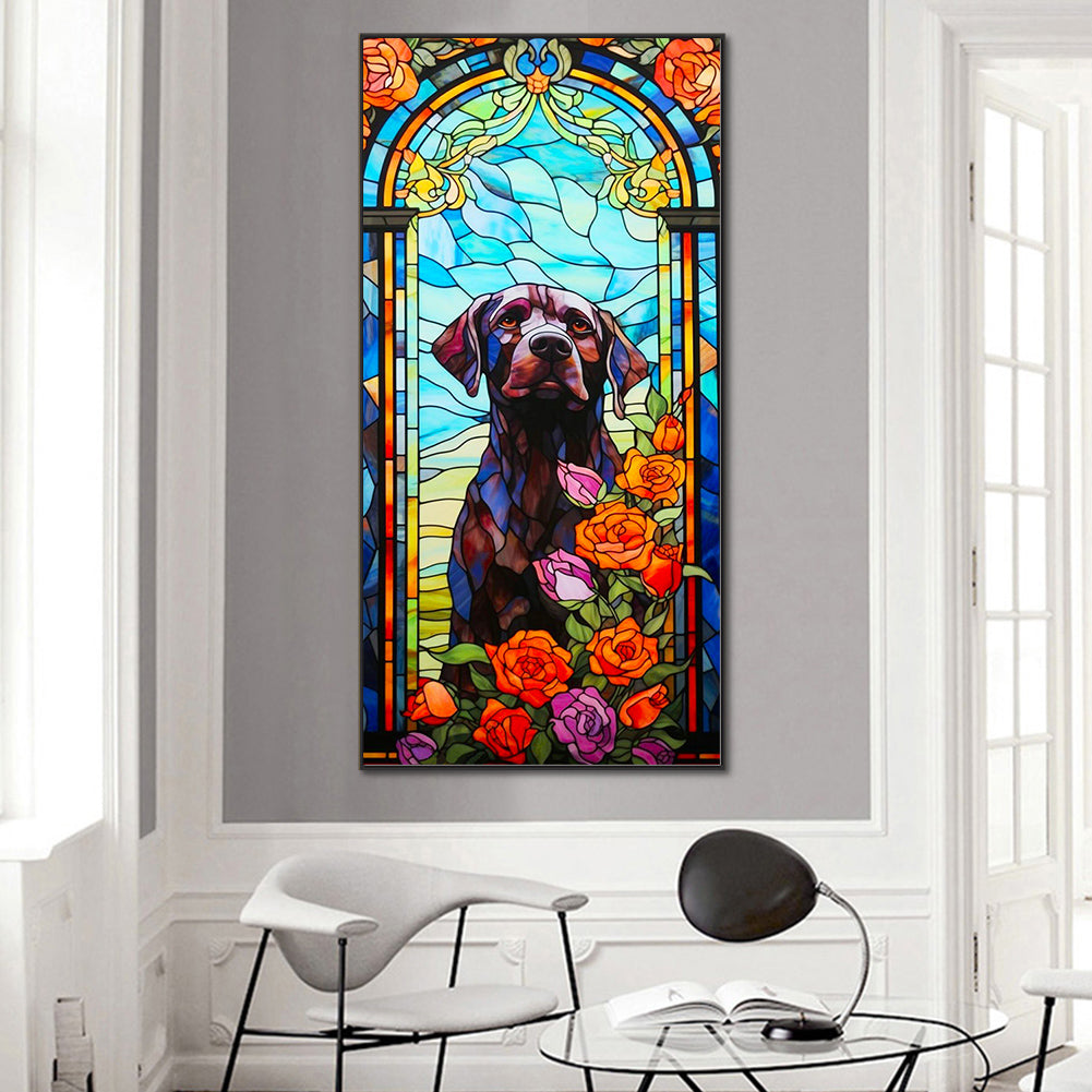 Glass Black Dog - Full Round Drill Diamond Painting 40*80CM