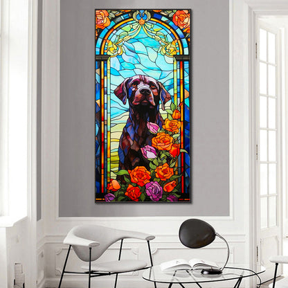 Glass Black Dog - Full Round Drill Diamond Painting 40*80CM