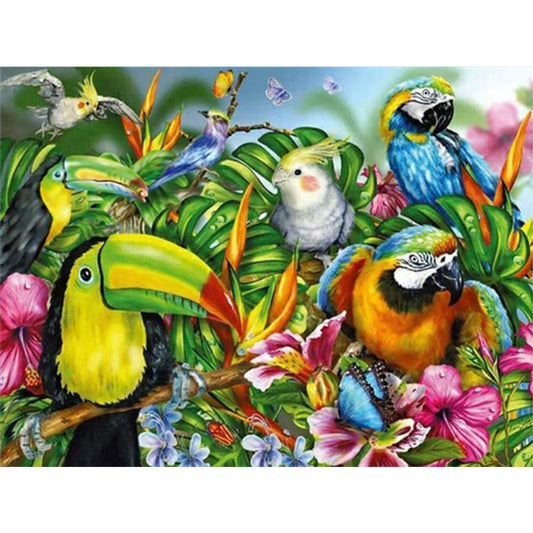 Parrot Family - Full Round Drill Diamond Painting 40*30CM