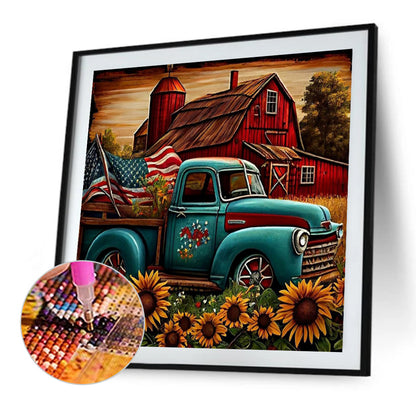 Sunflower Blue Car - Full Round Drill Diamond Painting 40*40CM