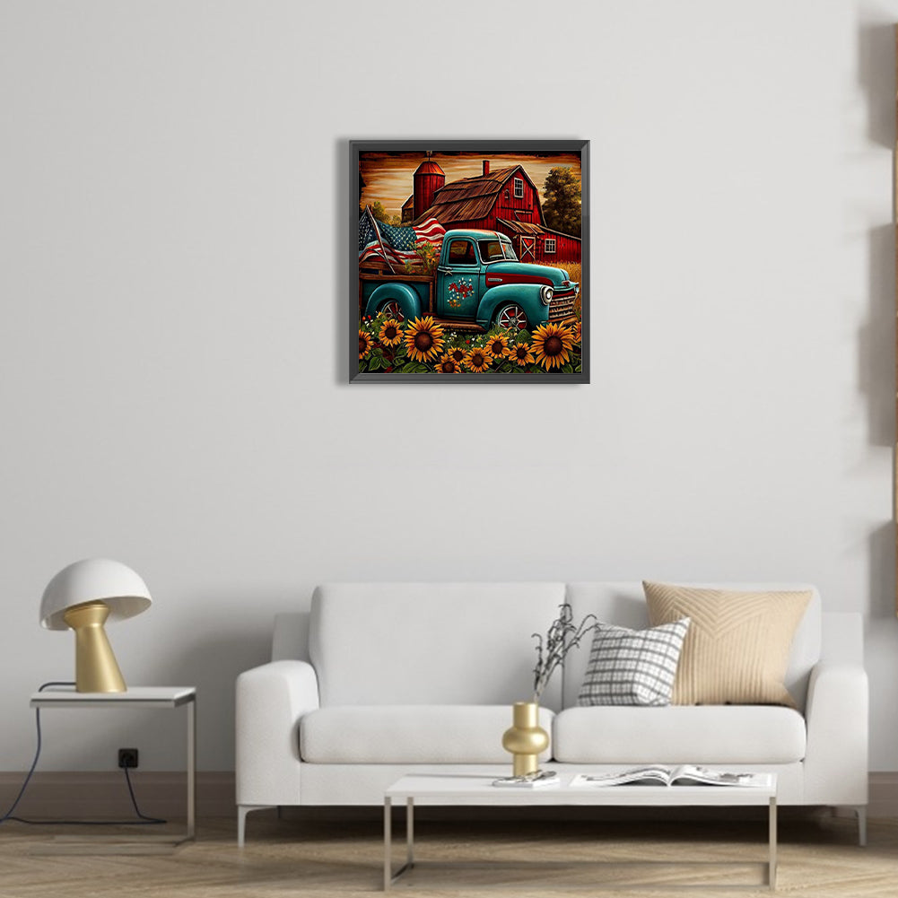 Sunflower Blue Car - Full Round Drill Diamond Painting 40*40CM