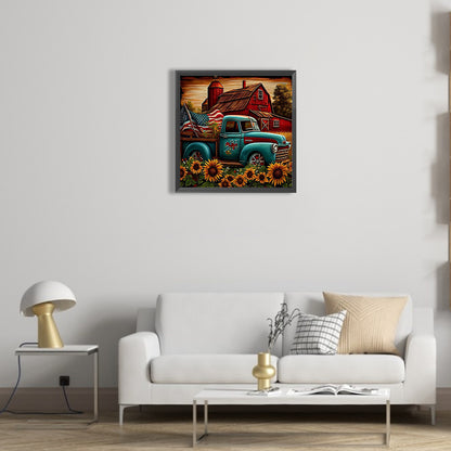Sunflower Blue Car - Full Round Drill Diamond Painting 40*40CM