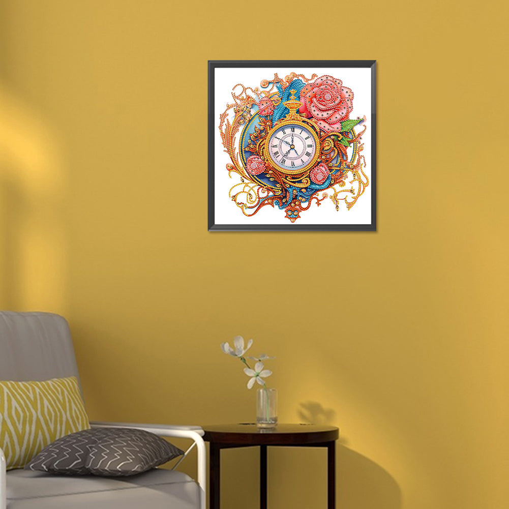 Clocks And Flowers - Special Shaped Drill Diamond Painting 30*30CM