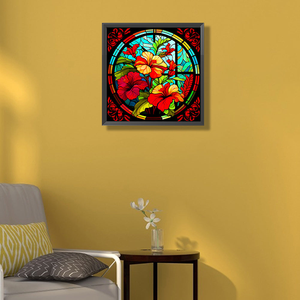 Glass Hibiscus Window - Full Round Drill Diamond Painting 50*50CM