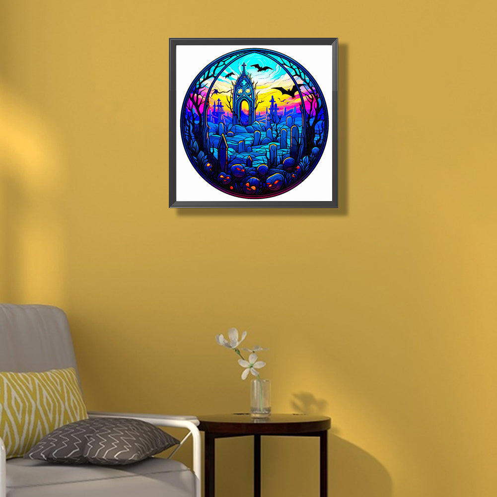 Glass Halloween Graveyard - Full Round Drill Diamond Painting 50*50CM