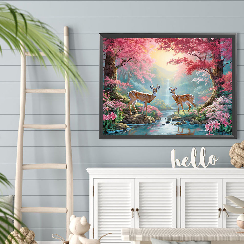 Sika Deer In The Forest - Full Round Drill Diamond Painting 40*30CM