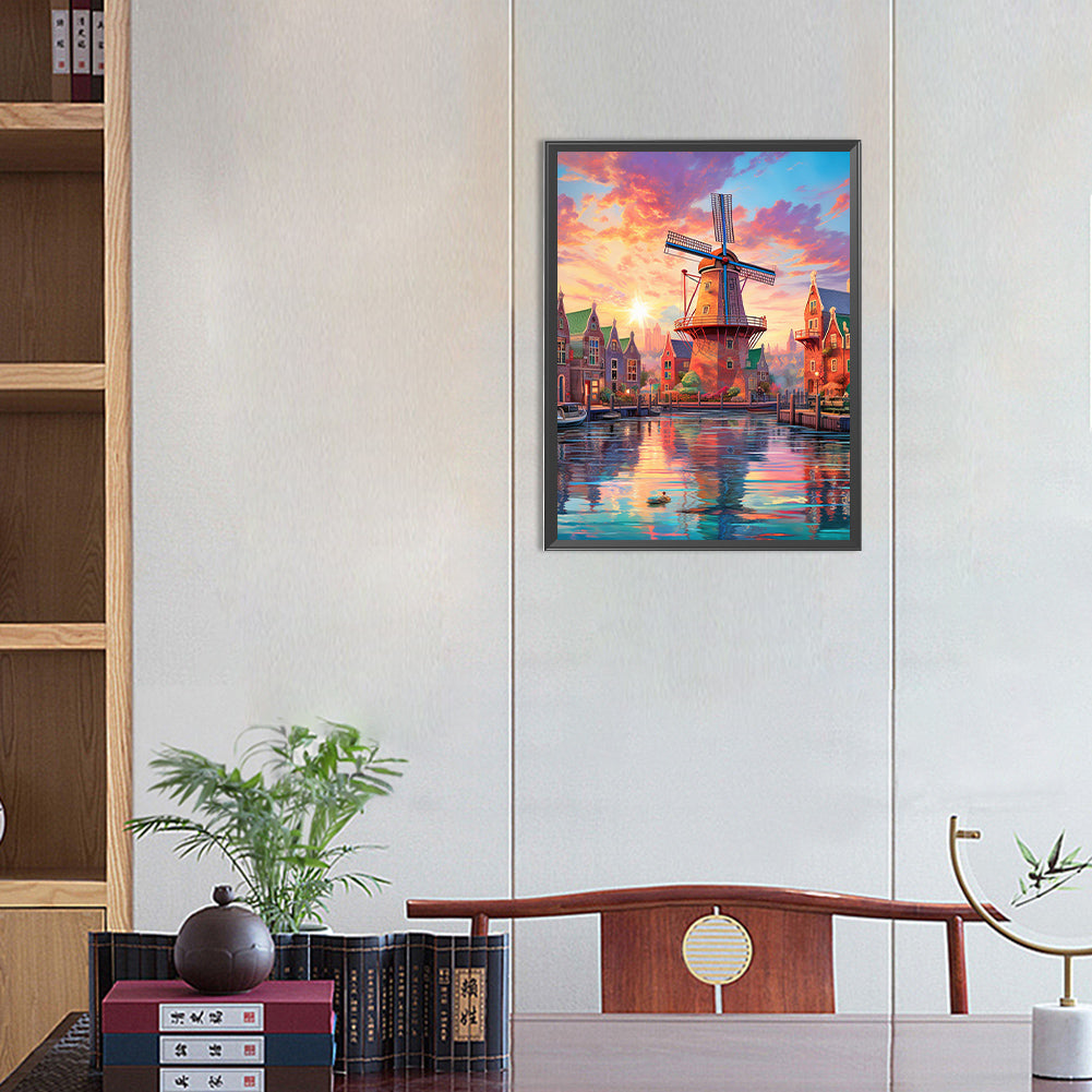 Lighthouse And Windmill - Full Round Drill Diamond Painting 30*40CM