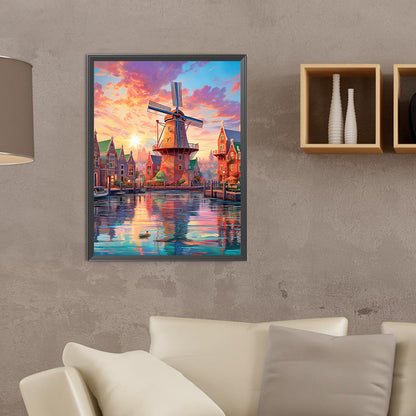 Lighthouse And Windmill - Full Round Drill Diamond Painting 30*40CM