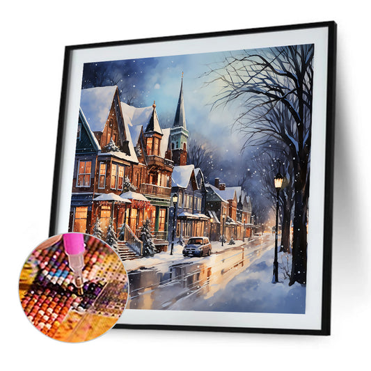 Winter Snow Street - Full Round Drill Diamond Painting 40*40CM