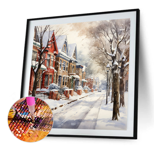 Winter Snow Street - Full Round Drill Diamond Painting 40*40CM