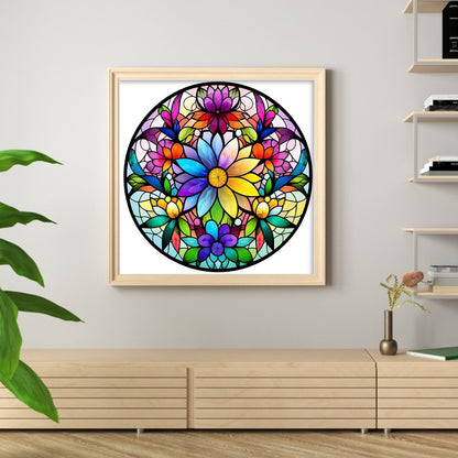 Glass Painting-Colorful Flowers - 11CT Stamped Cross Stitch 40*40CM