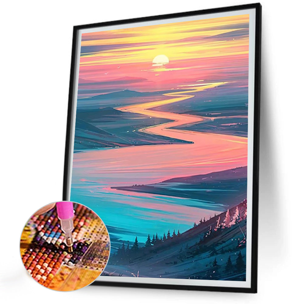 Beautiful Mountains And Rivers - Full Round Drill Diamond Painting 30*40CM