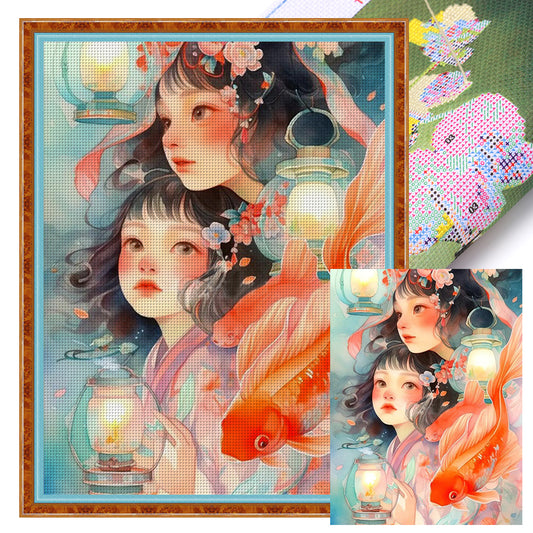 Lantern Girl - 11CT Stamped Cross Stitch 50*65CM