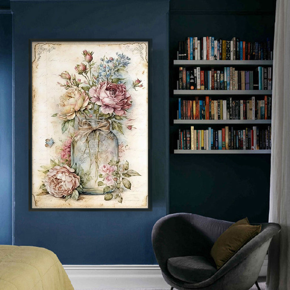 Retro Poster - Peonies In Vase - 11CT Stamped Cross Stitch 40*60CM