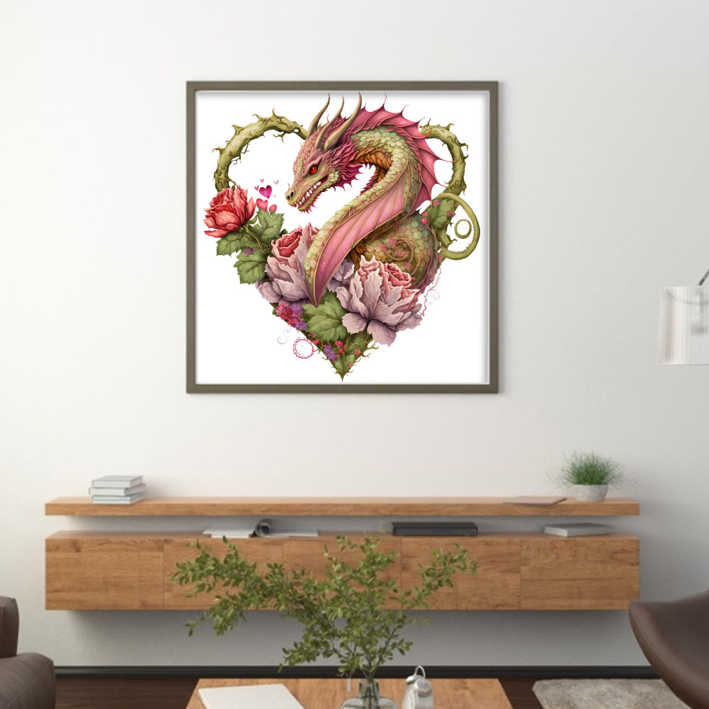 Heart Shaped Flower Pterosaur - 18CT Stamped Cross Stitch 30*30CM