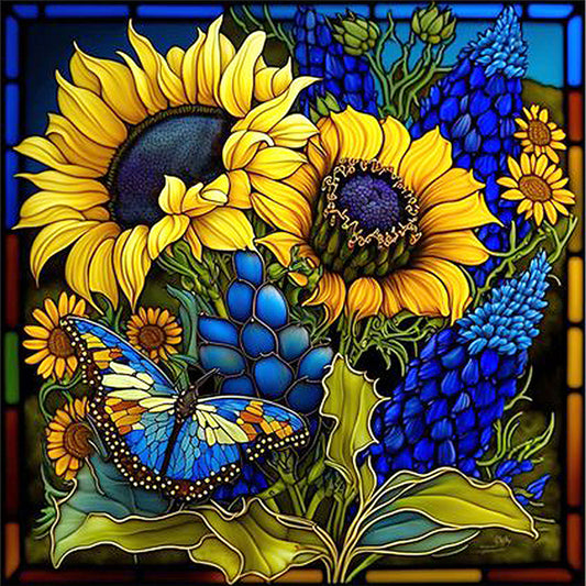 Glass Painting-Sunflower Bush - 11CT Counted Cross Stitch 40*40CM