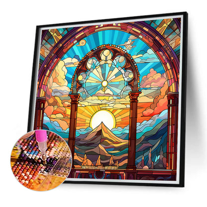 Glass Painting Of Mountains, Rivers And Rivers - Full Round Drill Diamond Painting 40*40CM
