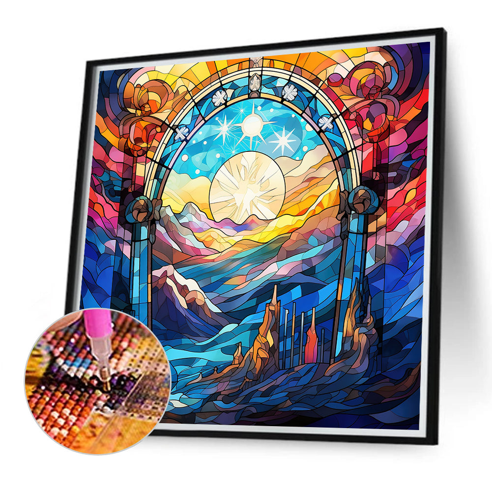 Glass Painting Of Mountains, Rivers And Rivers - Full Round Drill Diamond Painting 40*40CM