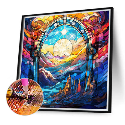 Glass Painting Of Mountains, Rivers And Rivers - Full Round Drill Diamond Painting 40*40CM