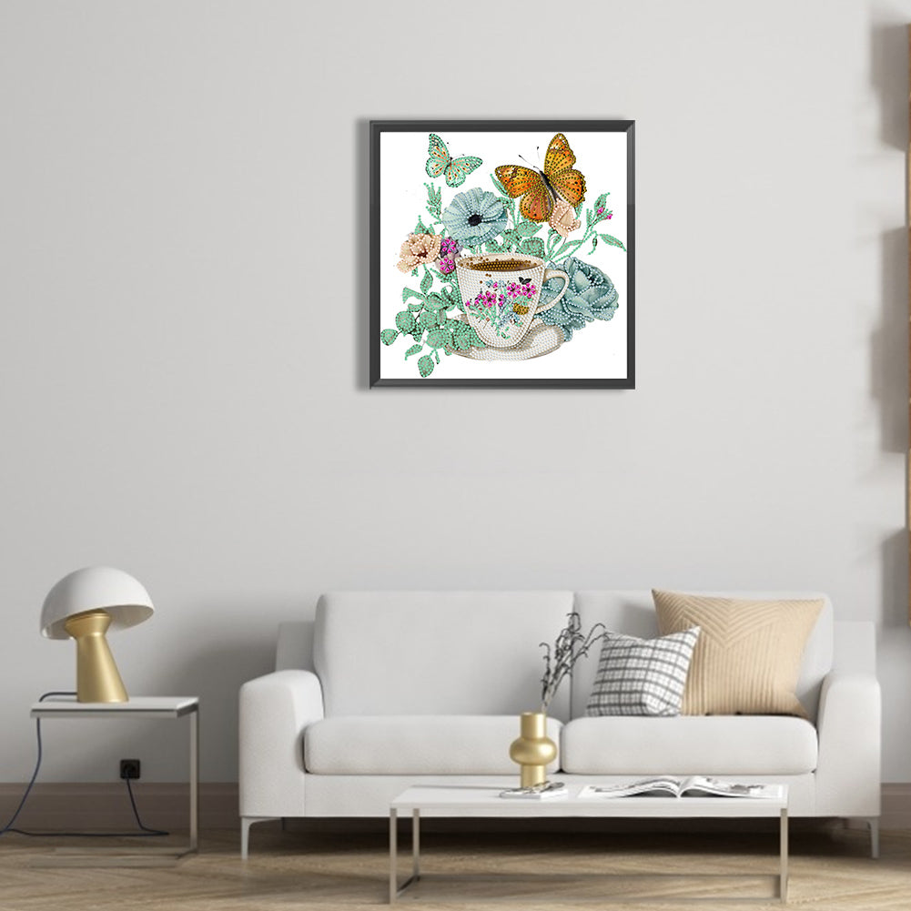 Coffee And Flower Butterfly - Special Shaped Drill Diamond Painting 30*30CM