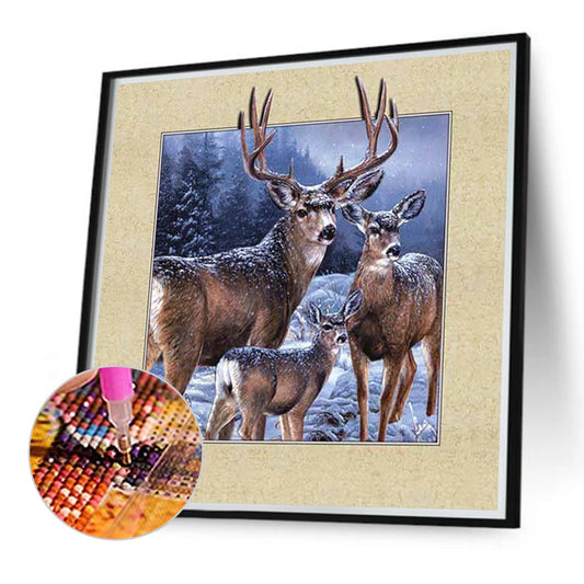 Picture Frame Elk - Full Round Drill Diamond Painting 40*40CM
