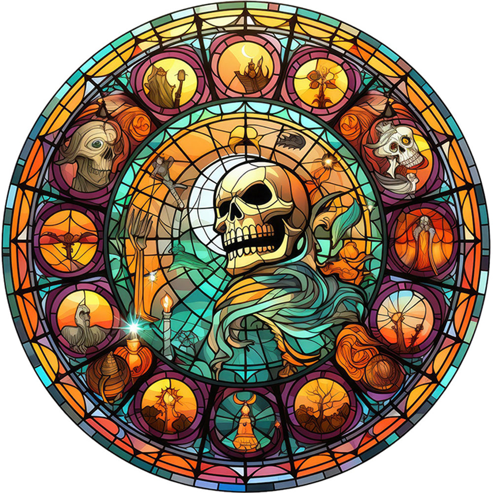 Glass Painting-Halloween Skull - 11CT Stamped Cross Stitch 40*40CM