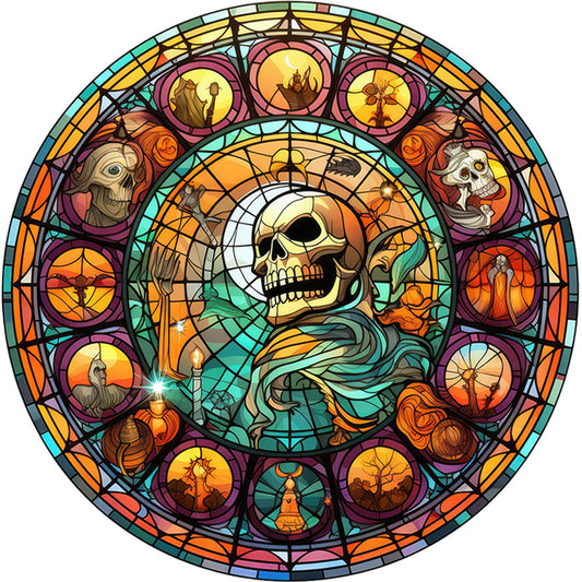 Glass Painting-Halloween Skull - 11CT Stamped Cross Stitch 40*40CM