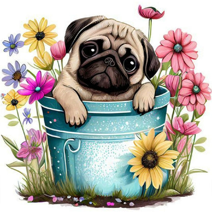 Pug - Full Round Drill Diamond Painting 40*40CM