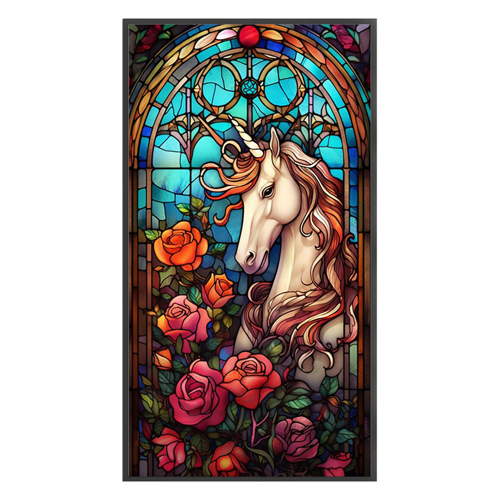Glass Painting-Unicorn - 11CT Stamped Cross Stitch 40*70CM