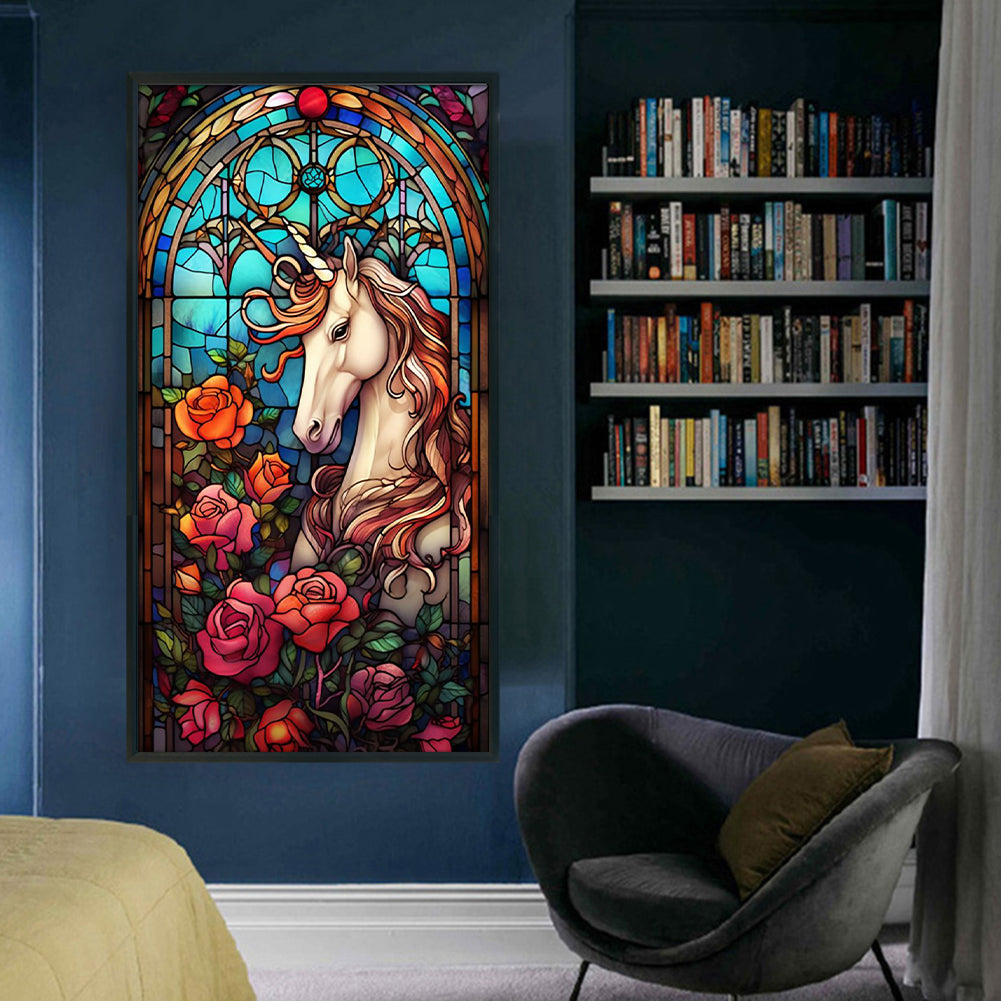 Glass Painting-Unicorn - 11CT Stamped Cross Stitch 40*70CM