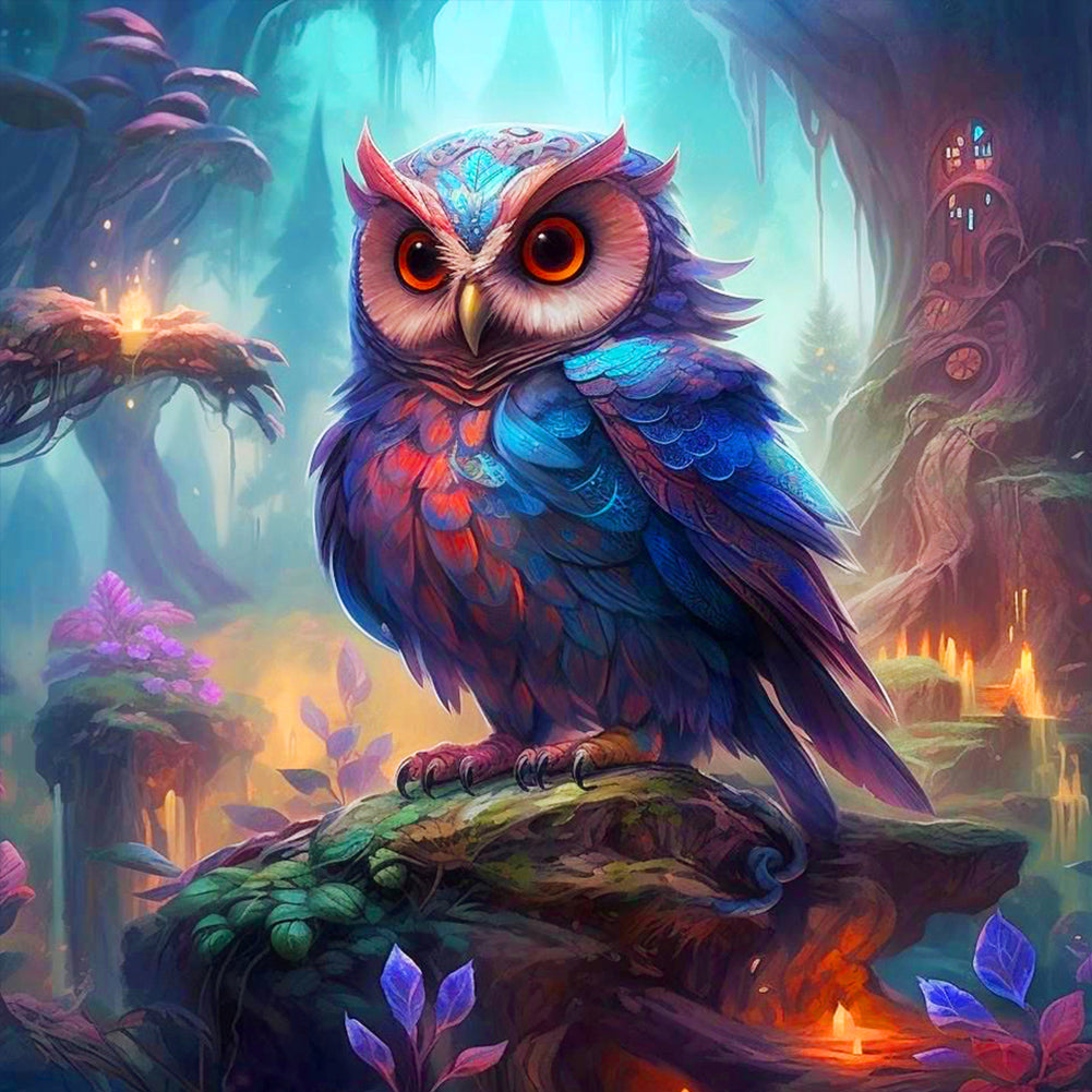 Owl In Area Map - Full Round Drill Diamond Painting 40*40CM