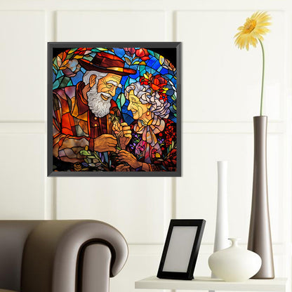 Elderly Couple Glass Painting - Full Round Drill Diamond Painting 40*40CM