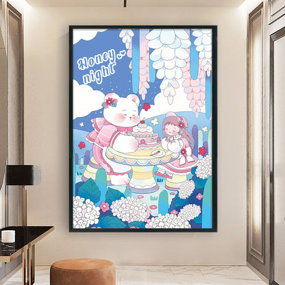 Cartoon Girl And Bear - 11CT Stamped Cross Stitch 50*70CM