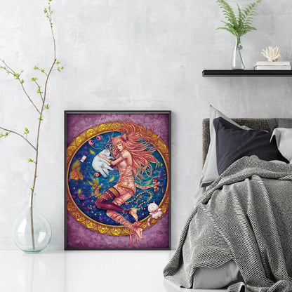 Girl And Cat - 11CT Stamped Cross Stitch 40*55CM