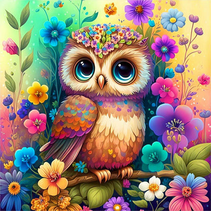 Owl On Colorful Background - Full Round Drill Diamond Painting 40*40CM