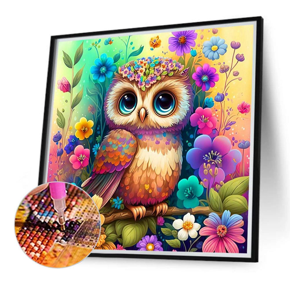 Owl On Colorful Background - Full Round Drill Diamond Painting 40*40CM
