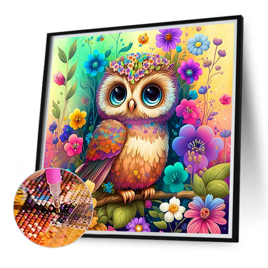 Owl On Colorful Background - Full Round Drill Diamond Painting 40*40CM
