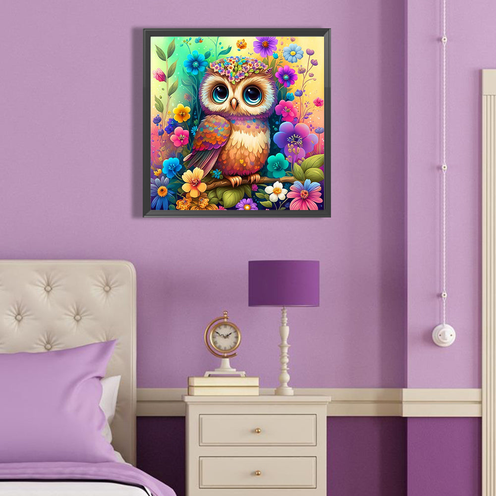 Owl On Colorful Background - Full Round Drill Diamond Painting 40*40CM