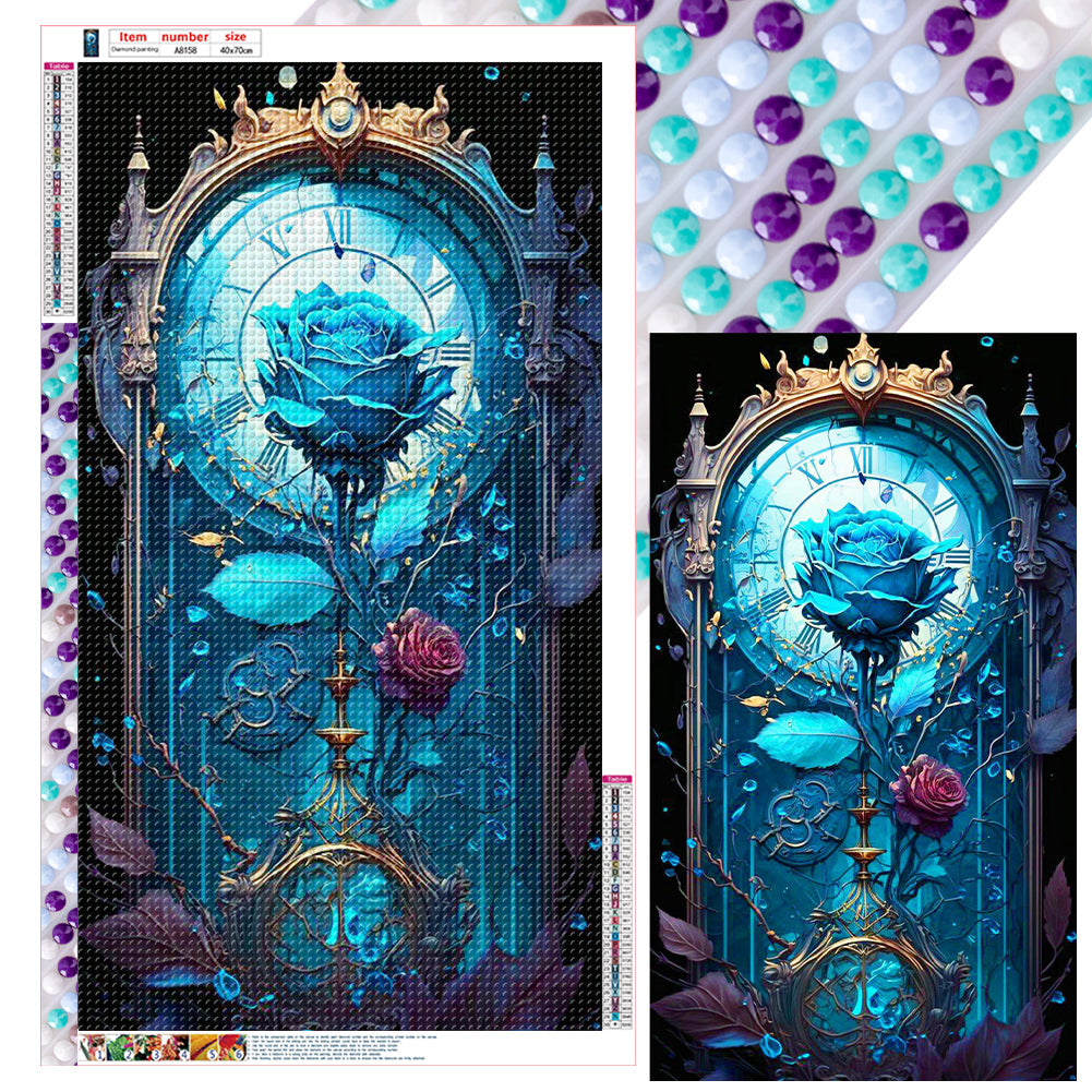 Blue Melancholy Roses - Full Round Drill Diamond Painting 40*70CM