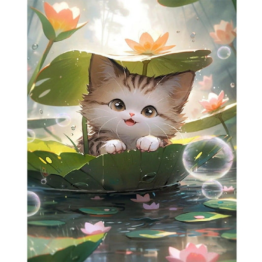 Cat In Lotus Pond - Full Round Drill Diamond Painting 40*50CM