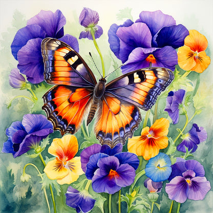 Pansies And Butterflies - Full Round Drill Diamond Painting 40*40CM