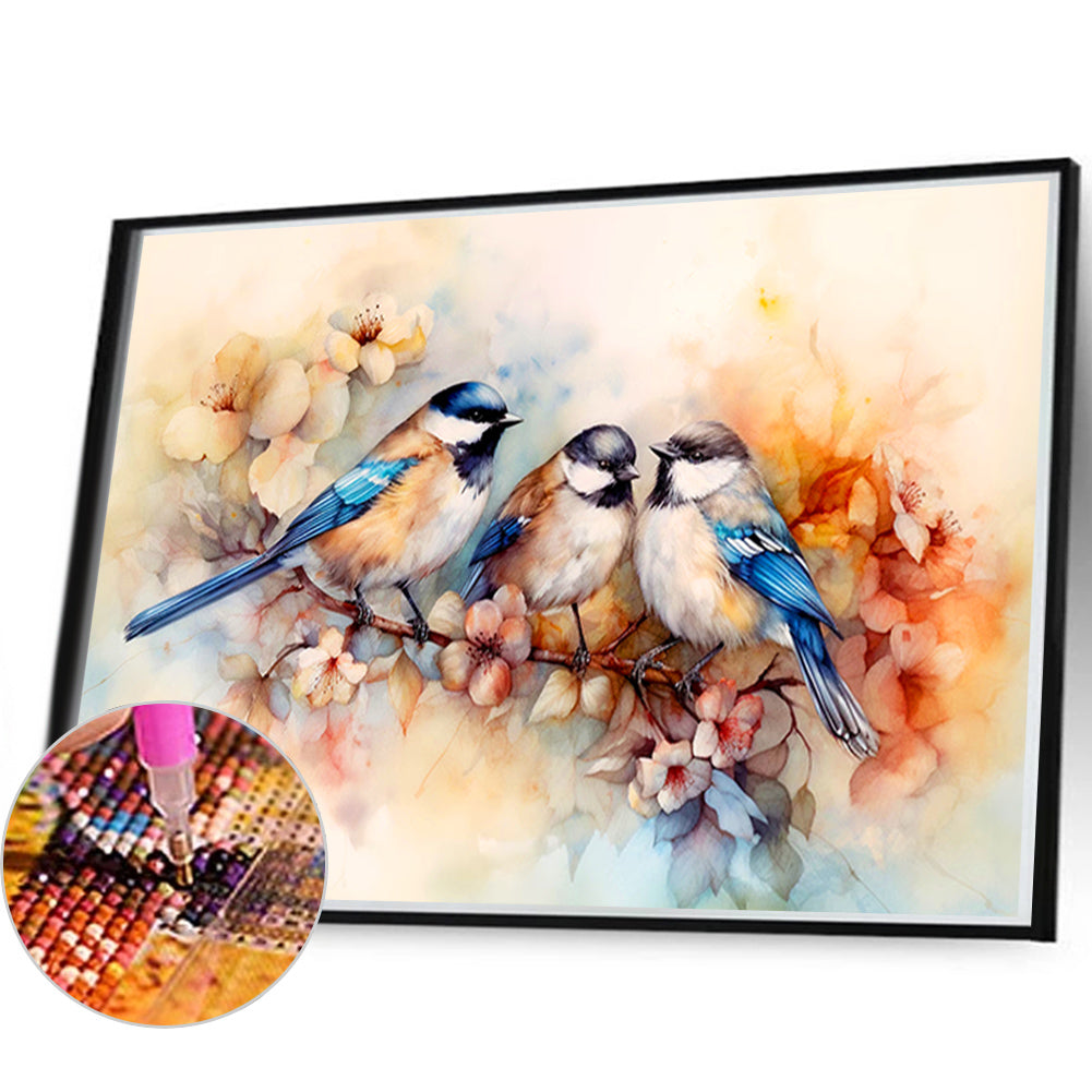 Birds Admiring Flowers On Beautiful Branches - Full Round Drill Diamond Painting 40*60CM